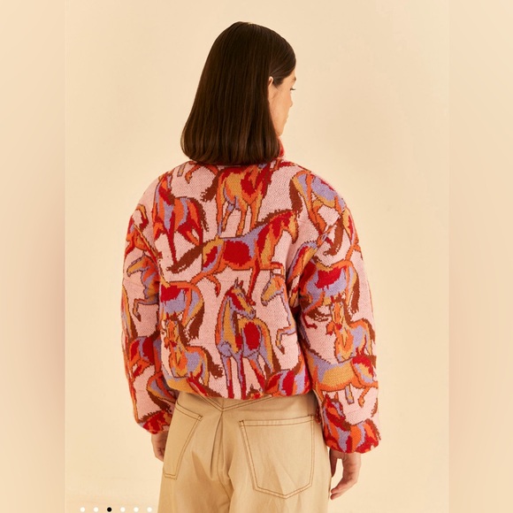 Farm Rio Rose Wild Horses Tricot Reversible Puffer Jacket - Picture 7 of 12